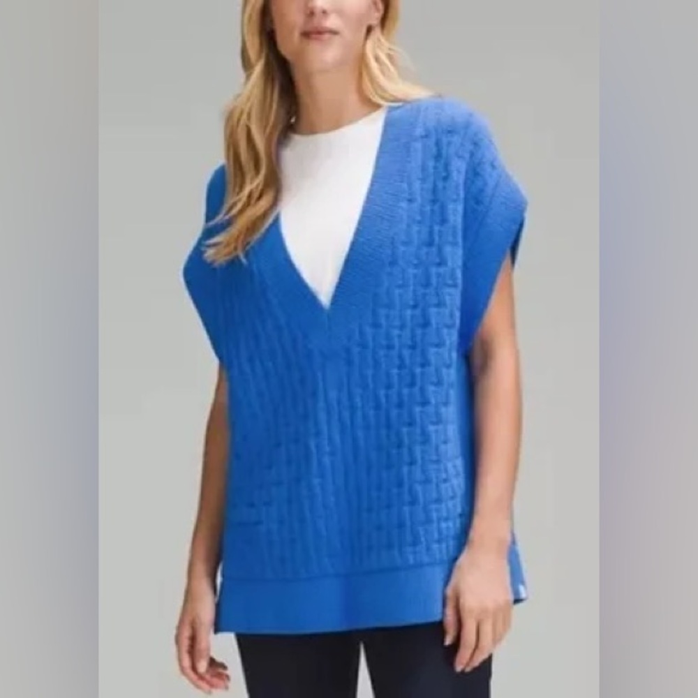•LULULEMON• Cable-Knit Relaxed-Fit Sweater Vest Vibrant Pipe Dream Blue